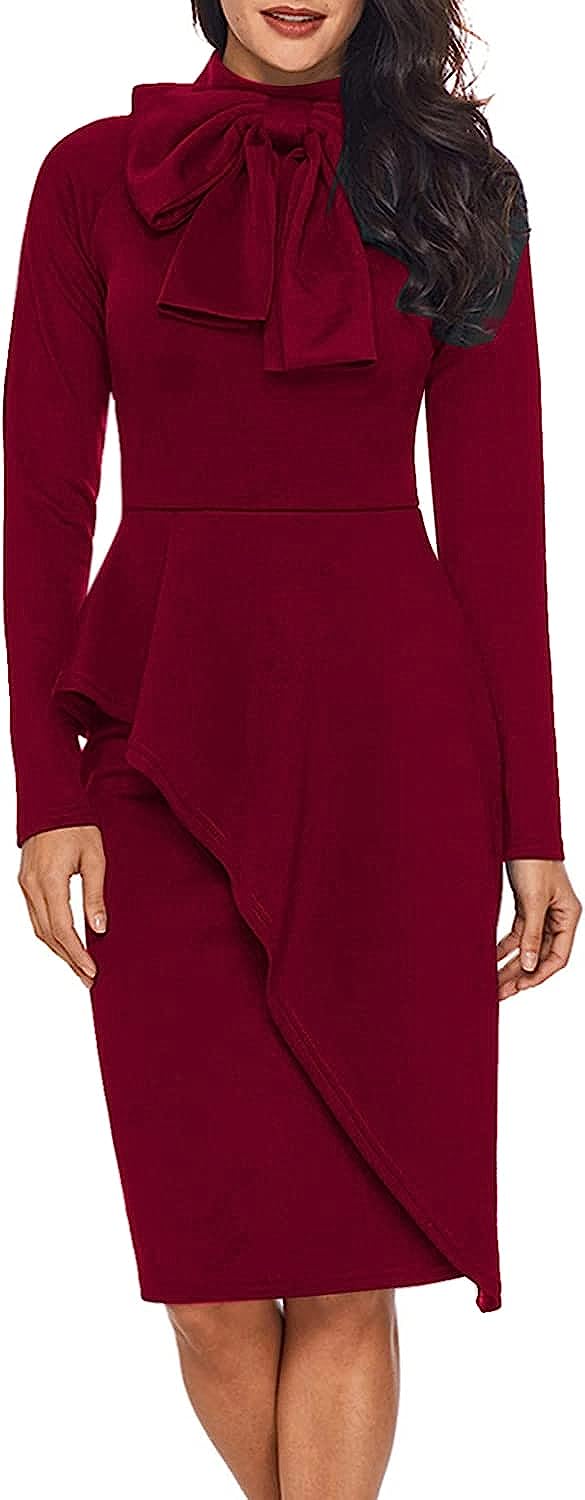 230816033010361_1 HipGlamp Women's Fashion Peplum Bodycon Dresses Short Sleeve Bow Club Ruffle Pencil Party Dress - Image 1